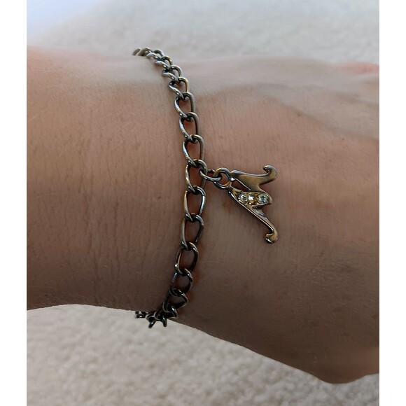 Vintage Silvertone Rhinestone Initial "M" Charm Bracelet 7 in - Picture 7 of 9